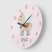 Mädchen Niedlich Rainbow Llama Cartoon und Name Ki Große Wanduhr (Winkel)