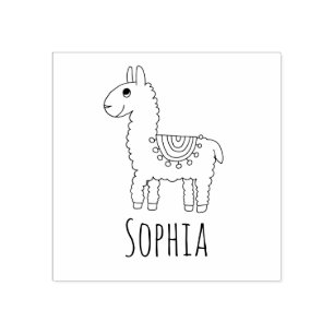 Mädchen Niedlich Rainbow Llama & Name School Buch Gummistempel