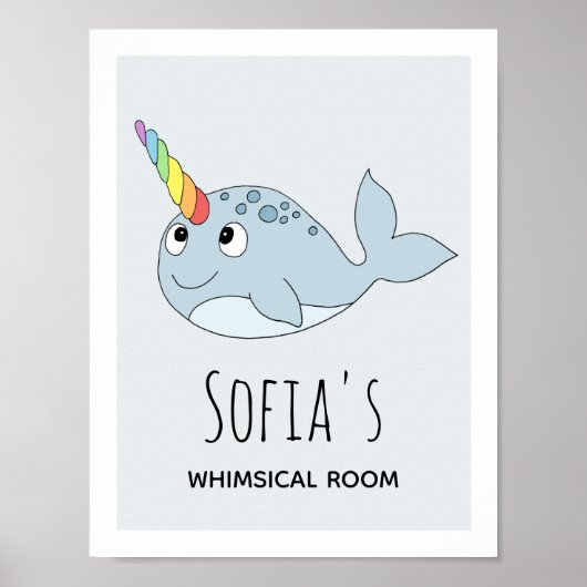 Mädchen Niedlich Rainbow Narwhal Cartoon Name Kind Poster (Vorne)