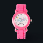Mädchen Niedlich Rainbow Narwhal Cartoon und Name Armbanduhr<br><div class="desc">Diese wunderschöne Kinderuhr besticht durch einen bezaubernden, handgezeichneten Regenbogen-Narwal-Cartoon. In diesem farbenfrohen Design können Sie auch Ihren Mädchennamen hinzufügen. Mit klaren, leicht lesbaren Zahlen ist diese "erste" Uhr ideal für diejenigen, die gerade erst mit dem Lernen beginnen. Das perfekte Ozeandesign für Ihre Kleine!</div>