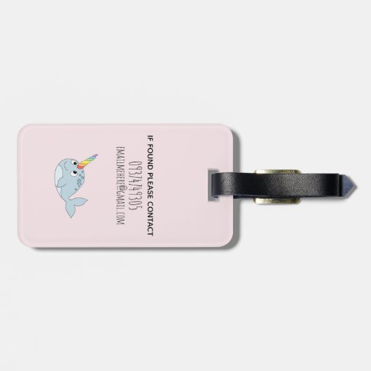 Mädchen Niedlich Rainbow Narwhal Cartoon und Name Gepäckanhänger (Rückseite horizontal)