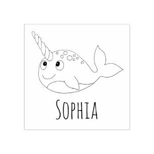 Mädchen Niedlich Rainbow Narwhal & Name School Bu Gummistempel