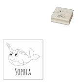 Mädchen Niedlich Rainbow Narwhal & Name School Buc Gummistempel (Stempel)