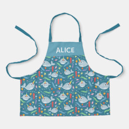 Mädchen Niedlich Rainbow Narwhal & Name Turquoise  Schürze