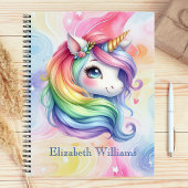 Mädchen Niedlich Rainbow Unicorn Individuelle Name Notizblock