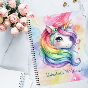Mädchen Niedlich Rainbow Unicorn Individuelle Name Notizblock