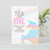 Mädchen Niedlich Rainbow Unicorn Kinder 5th Birthd Einladung (Stehend Vorderseite)