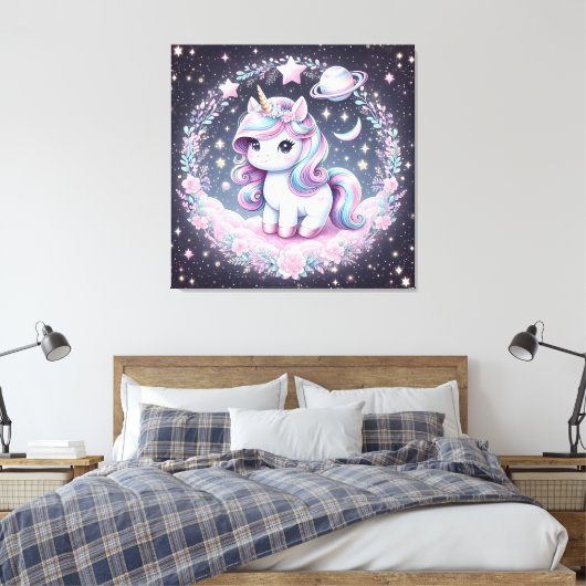 Mädchen Niedlich Rainbow Unicorn Leinwanddruck (Insitu (Schlafzimmer))