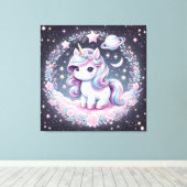 Mädchen Niedlich Rainbow Unicorn Leinwanddruck (Insitu (Holzboden))