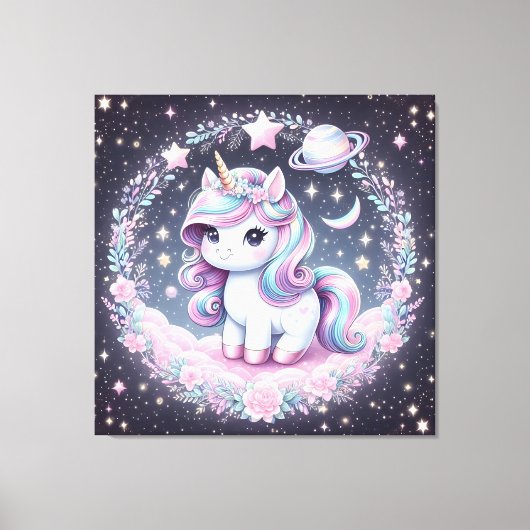 Mädchen Niedlich Rainbow Unicorn Leinwanddruck (Vorderseite)