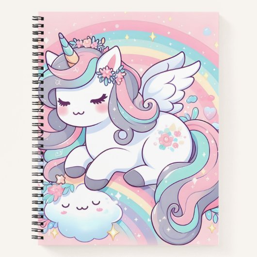Mädchen Niedlich Rainbow Unicorn Notizblock (Vorderseite)