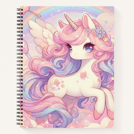 Mädchen Niedlich Rainbow Unicorn Notizblock (Vorderseite)