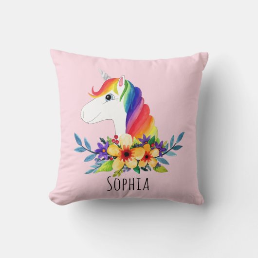Mädchen Niedlich Rainbow Unicorn und Name Kinder Kissen (Vorderseite)