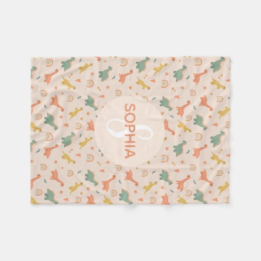 Mädchen Niedlich rosa Dinosaurier Monogram Kids Fleecedecke (Vorderseite (Horizontal))