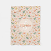 Mädchen Niedlich rosa Dinosaurier Monogram Kids Fleecedecke (Vorderseite)