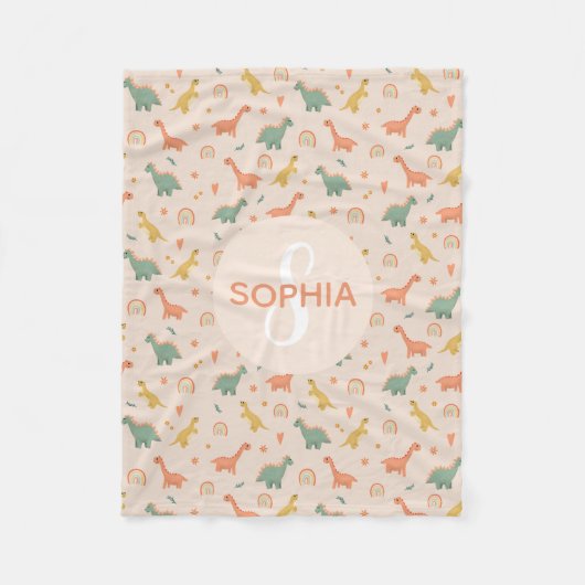 Mädchen Niedlich rosa Dinosaurier Monogram Kids Fleecedecke (Vorderseite)
