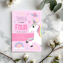 Mädchen Niedlich Rosa Einhorn Kinder 4. Geburtstag