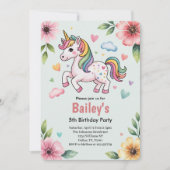 Mädchen Niedlich Rosa Einhorn Kindergeburtstag Par Einladung (Vorderseite)