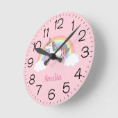 Mädchen Niedlich Rosa Einhorn Regenbogen Personali Runde Wanduhr (Winkel)