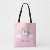 Mädchen Niedlich Rosa Einhorn Regenbogen Personali Tasche (Vorderseite)