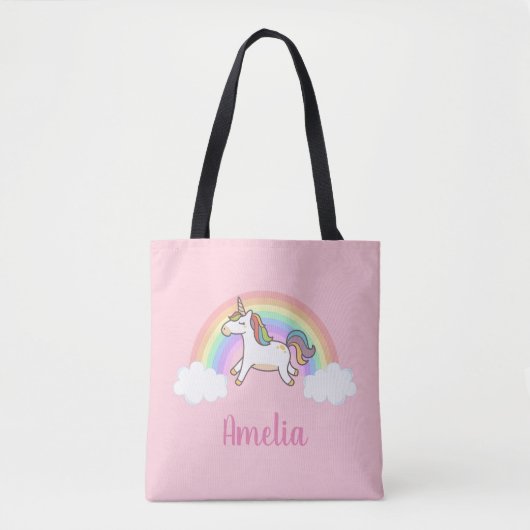 Mädchen Niedlich Rosa Einhorn Regenbogen Personali Tasche (Vorderseite)
