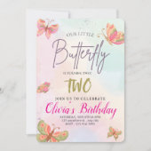 Mädchen Niedlich Rosa Lila Butterfly Kinder am 2. Einladung (Vorderseite)
