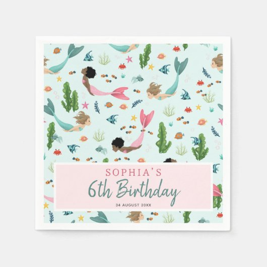 Mädchen Niedlich rosa Magie unter dem Meer Geburts Serviette (Vorderseite)