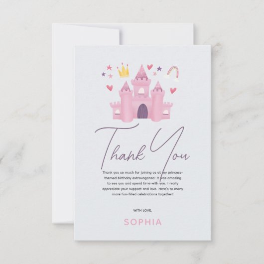 Mädchen Niedlich Rosa Prinzessin Geburtstag Dankeskarte (Vorderseite)