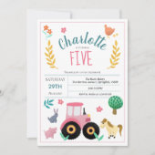 Mädchen Niedlich rosa Rustikale Bauerntrappe Gebur Einladung (Vorderseite)