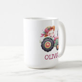 Mädchen Niedlich rosa Traktor Personalisiert Kaffeetasse (VorderseiteRechts)