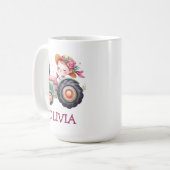Mädchen Niedlich rosa Traktor Personalisiert Kaffeetasse (Vorderseite Links)