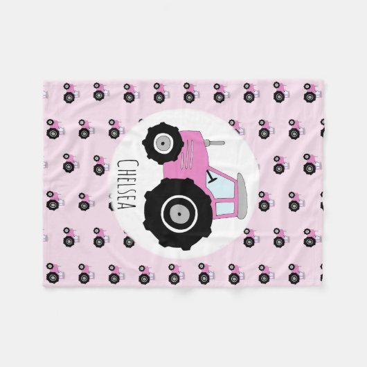 Mädchen Niedlich rosa Traktormuster mit Namenskind Fleecedecke (Vorderseite (Horizontal))