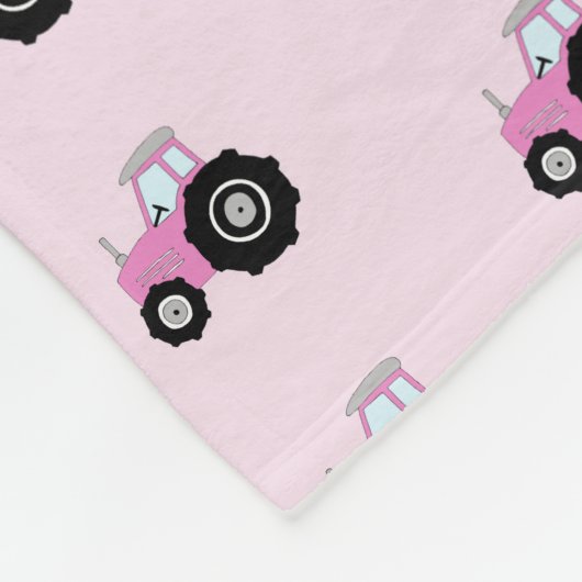 Mädchen Niedlich rosa Traktormuster mit Namenskind Fleecedecke (Ecke)