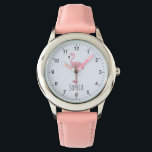 Mädchen Niedlich rosa tropische Flamingo Kinder Armbanduhr<br><div class="desc">Diese niedliche und moderne Kinderuhr besticht durch einen einzigartigen tropischen Flamingo,  klare lesbare Zahlen und kann mit Ihrem Mädchennamen personalisiert werden.Das perfekte Flamingo-Geschenk für jedes kleine Kind!</div>