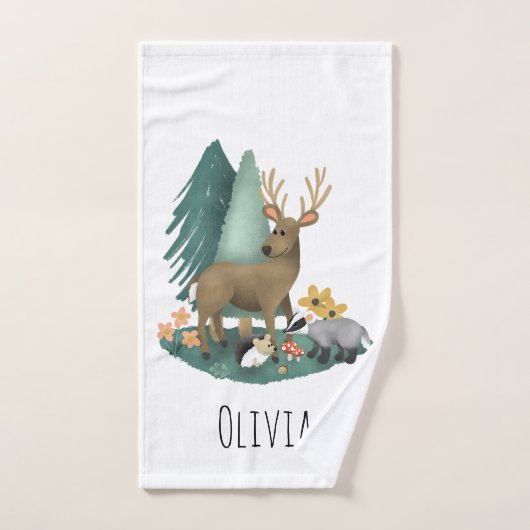 Mädchen Niedlich rosa Waldtiere Kids Monogram Badhandtuch Set (Handtuch)