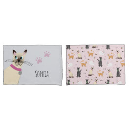 Mädchen Niedlich Siam Katzenpaw Prints Name Kinder Kissenbezug