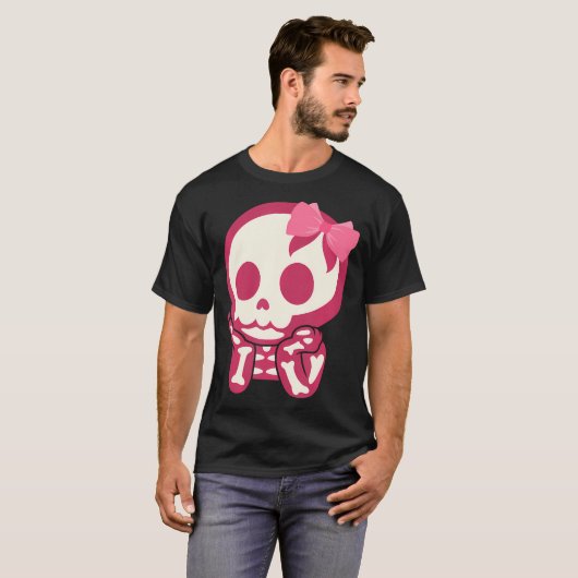 Mädchen Niedlich Skull Xray Pink Bow Krawatte Skel T-Shirt (Vorne ganz)