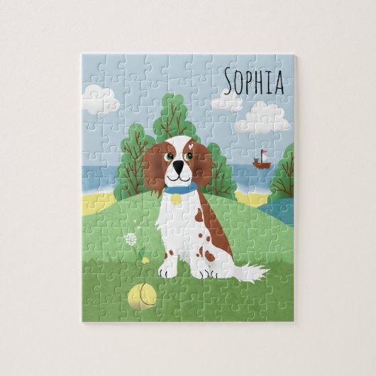 Mädchen Niedlich Springer Spanischer Hund Cartoon Puzzle (Vertikal)