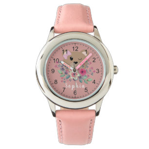 Mädchen Niedlich Teddy Bären Blush Pink & Name K Armbanduhr