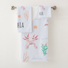 Mädchen Niedlich und modern rosa Axolotl Muster Ki Badhandtuch Set