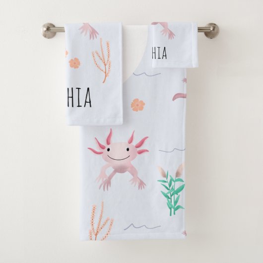 Mädchen Niedlich und modern rosa Axolotl Muster Ki Badhandtuch Set (Insitu)