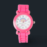Mädchen Niedlich und modern rosa Regenbogen & Name Armbanduhr<br><div class="desc">Diese niedliche und moderne Kinderuhr besticht durch einen herrlichen Boho Regenbogen-Cartoon und kann mit Ihrem Mädchennamen personalisiert werden. Mit klaren,  leicht lesbaren Zahlen ist diese "erste" Uhr ideal für Kinder oder Kleinkinder,  die gerade erst mit dem Lernen beginnen. Das perfekte Design für Ihre Kleinen!</div>