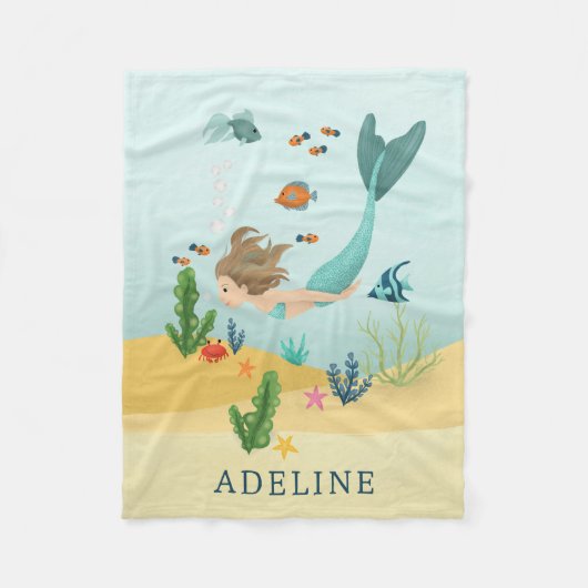 Mädchen Niedlich und Whimsical Magical Meerjungfra Fleecedecke (Vorderseite)