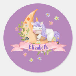 Mädchen Niedlich Unicorn Blume Personalisierter Na Runder Aufkleber
