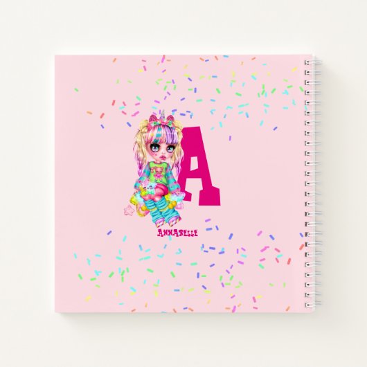 Mädchen Niedlich Unicorn Personalisiert Monogramm Notizblock (Rückseite)