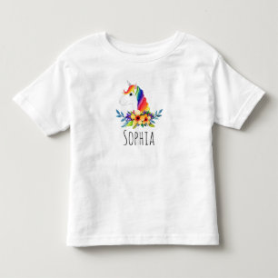 Mädchen Niedlich Watercolor Rainbow Unicorn und N Kleinkind T-shirt