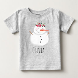 Mädchen Niedlich Weihnachten Blume Snowman und Nam Baby T-shirt