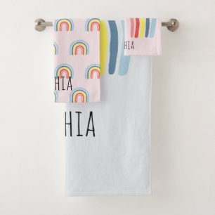 Mädchen Niedlich Whimsical Rainbow Cartoon Name K Badhandtuch Set