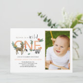 Mädchen Niedlich Wildtiere 1. Geburtstag Einladung (Stehend Vorderseite)