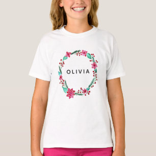 Mädchen Niedliche Aquarellfarbe Blume Kranz und N T-Shirt